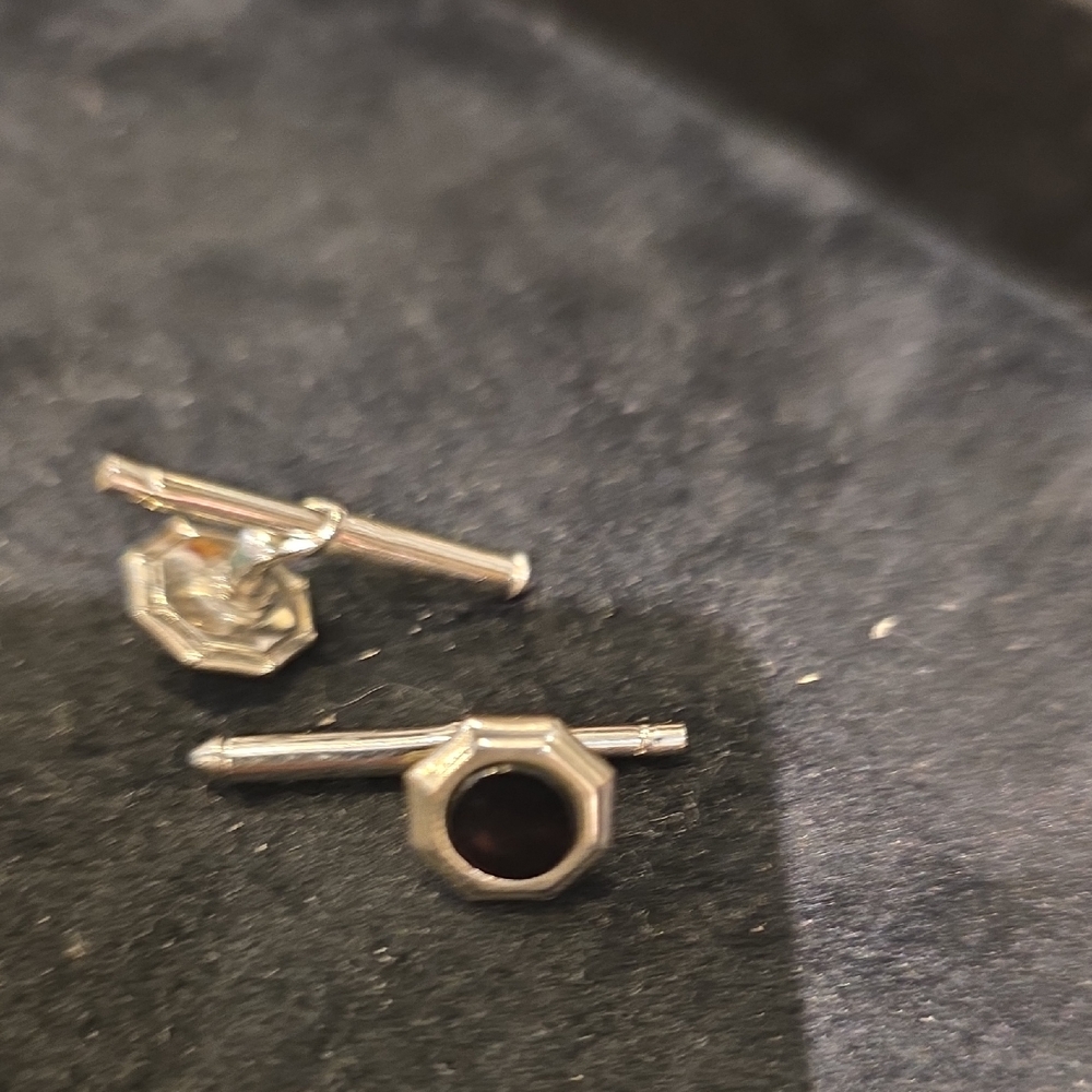 Source Unknown Silver Octagon Cufflinks with Black Center